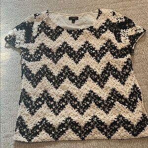 Talbots Black and White Lace Chevron Blouse